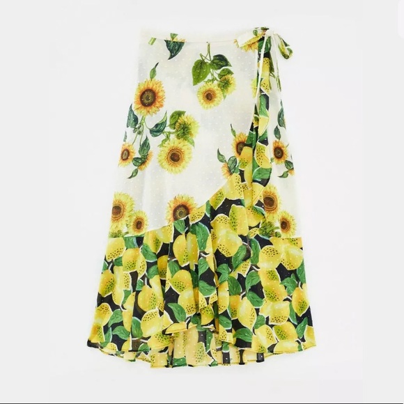 Anthropologie Farm Rio Sunflower Lemon Wrap Skirt - Picture 4 of 14